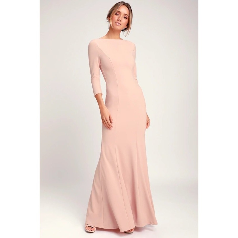 Lulus Glamour Galore Blush‎ Pink Button Back Maxi Dress 3/4 Sleeve Extra Small